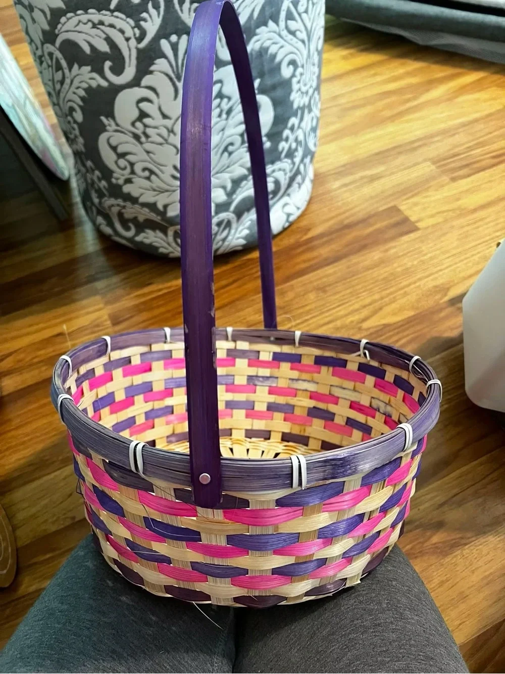 Handwoven Purple and Pink Easter Basket with Handle